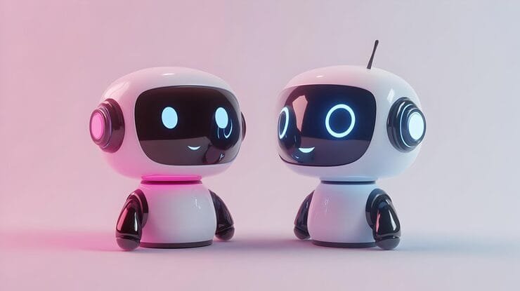 Two cute robots facing each other