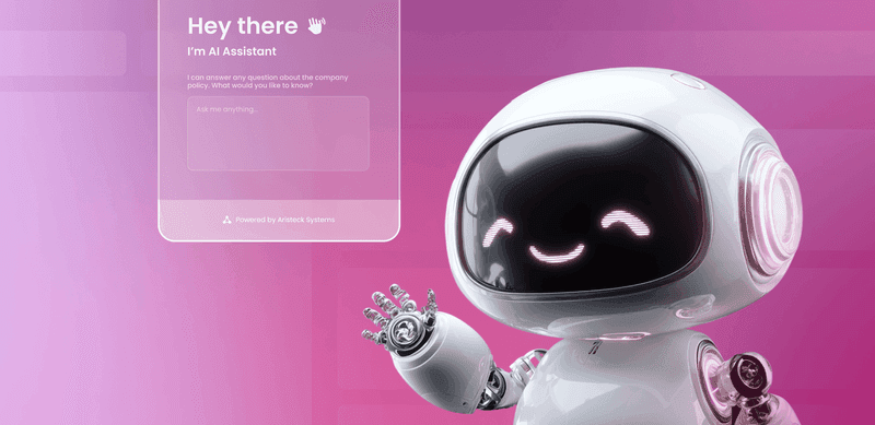 Smiling AI assistant robot on pink background