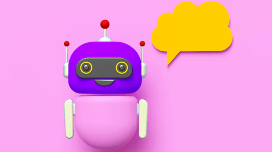 Cute purple robot with yellow speech bubble