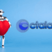 Humanoid robot holding large red heart