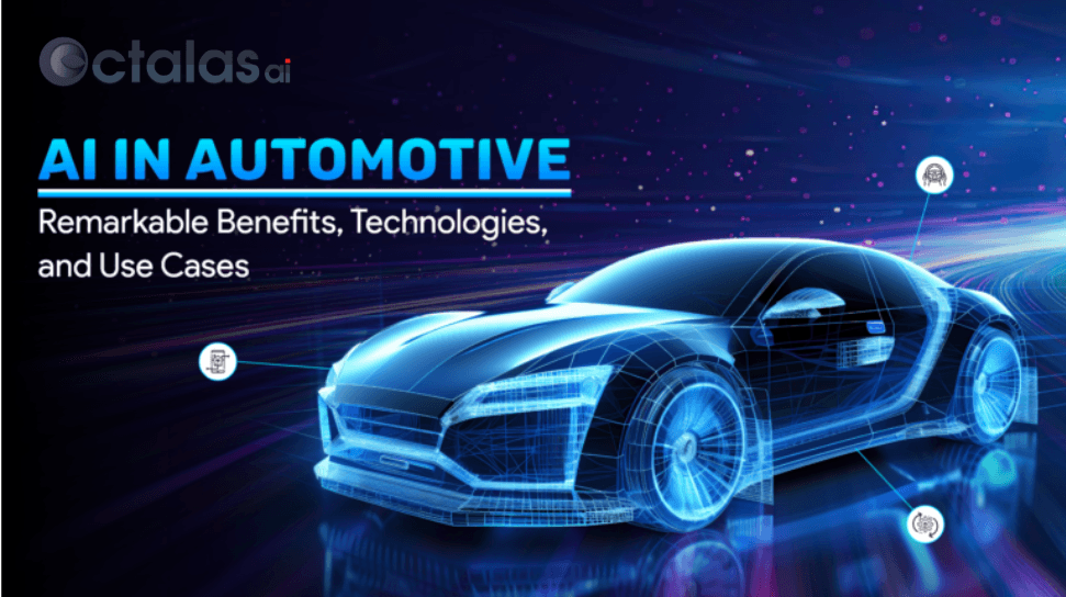 Futuristic AI-powered automotive wireframe car illustration