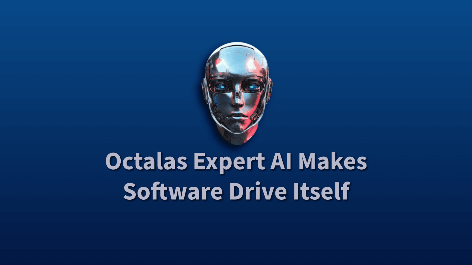 Metallic AI robot head on blue background