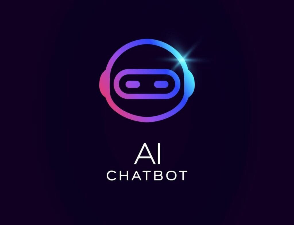 Neon AI chatbot logo on dark background